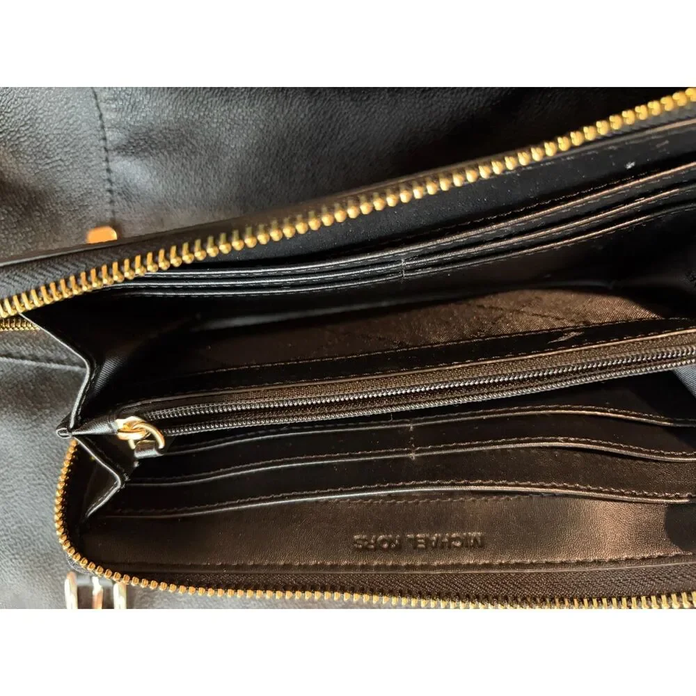 Michael Kors Black Signature Jet Set Top-Zip Tote & Wallet Bundle EUC